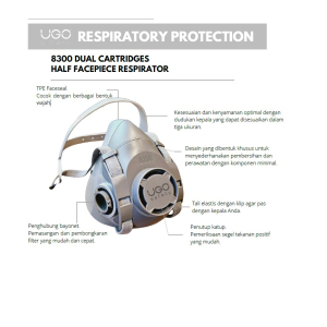 UGO Safety 8300 Double Catridge Half Facepiece Respirator, Respiratory Protection, Respirator, UGO Safety 8300, UGO Safety Respirator, UGO Safety Cartridge, UGO Safety Filter, Cartridge Respirator, Filter Respirator
