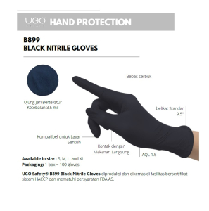 Sarung Tangan, Sarung Tangan Nitrile, Disposable Glove, Single Use Glove, Sarung Tangan Sekali Pakai, Sarung Tangan Nitril Hitam, UGO Safety B899